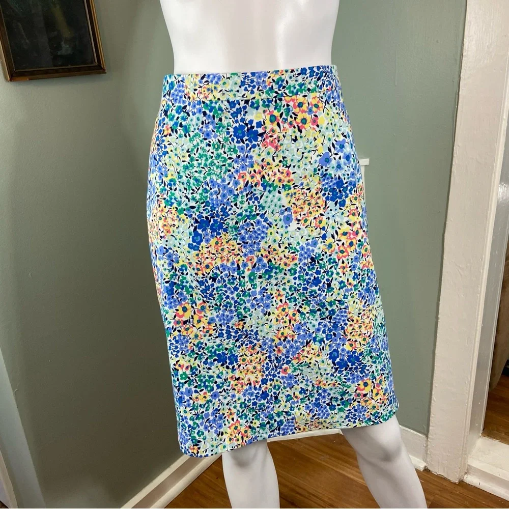 NWT New J. Crew Spring Floral Colorful Print Mini Midi Pencil Wiggle Skirt Sz 8